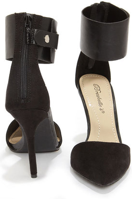 Ines 11 Black Suede Ankle Cuff Pointed Pumps