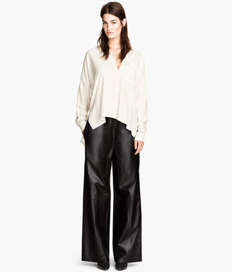 H&M Wide-leg Leather Pants - Black - Ladies