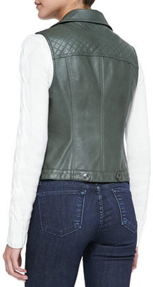 Neiman Marcus Cusp by Faux-Leather Zip Vest, Military