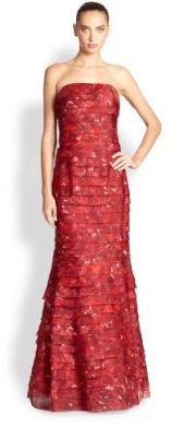 Kay Unger Tiered Printed Strapless Gown