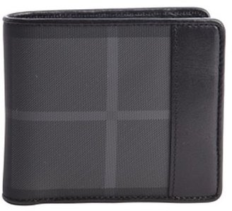 Burberry charcoal and black coated canvas nova check pattern leather accent bi-fold wallet