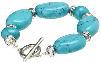 Lauren Ralph Lauren Blue Sky Turq 8" Large Turq Beads With Textured Rondelles With Ring And Toggle Bracelet