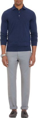 Isaia Cashmere Long-Sleeve Polo Shirt-Blue