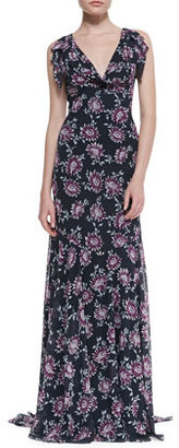 Zac Posen ZAC Floral-Print Flutter-Sleeve Gown