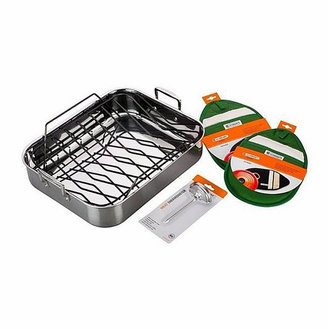 Le Creuset 5pc Large 17" X 13.75" Tri-ply Stainless Steel Roaster w/Nonstick Rack Set