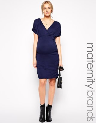 Mama Licious Mama.licious Mamalicious Wrap Front Bodycon Dress With Ruched Sides - Navy