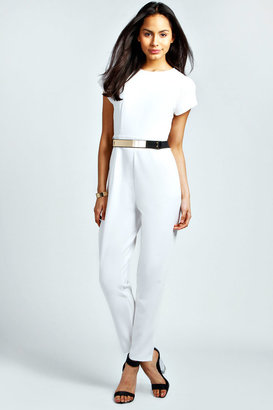 boohoo Sofia Short Sleeved Woven Belted Jumpsuit