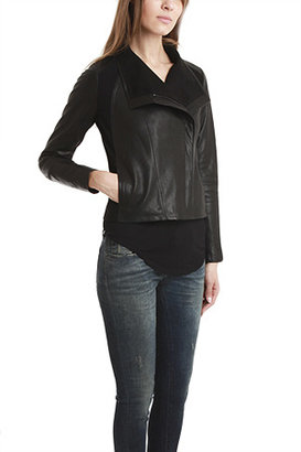 Vince Side Zip Leather Jacket with Ponte Contrast