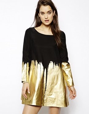 Babydoll Jena. Theo Metal Dress in Silk - black/gold