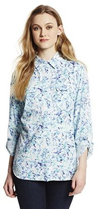 Chaus Sport Women's Roll Tab Two Pocket Marble Flutter Button Up Shirt