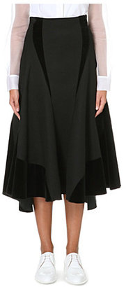 Thom Browne Velvet-panel wool midi skirt