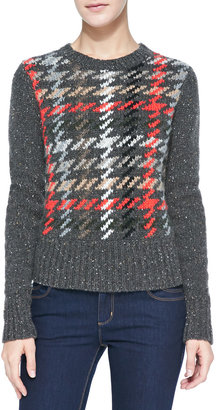 Autumn Cashmere Plaid Rib-Trim Cashmere Sweater