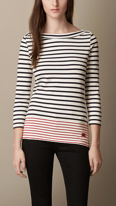 Burberry Contrast Detail Striped Cotton Top