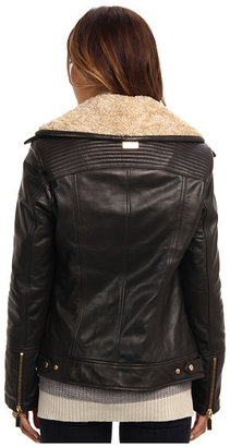 Vince Camuto Leather Moto Jacket with Faux-Fur Collar – G8991