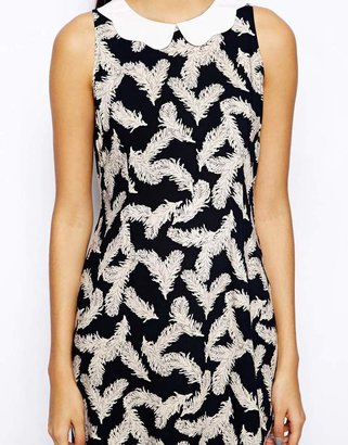 Glamorous Shift Shirt Dress with Scallop Collar in Feather Print