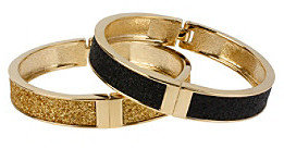 Betsey Johnson Black & Goldtone Glitter Hinged Bangle Bracelet Set