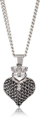 King Baby Studio Crowned Heart Large 3D Black Pave Cubic Zirconia Pendant Necklace
