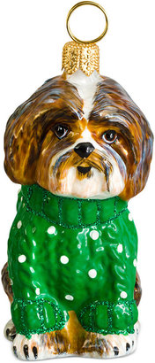 Shih Joy to the World Brown & White Tzu in Green Sweater Ornament