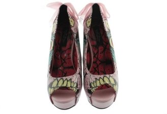 Iron Fist NEW Grave Dancer Pink Graphic Slip On Peep-Toe Heels Shoes 10 BHFO