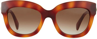 Valentino Rockstud-Temple Cat-Eye Sunglasses, Blonde Havana