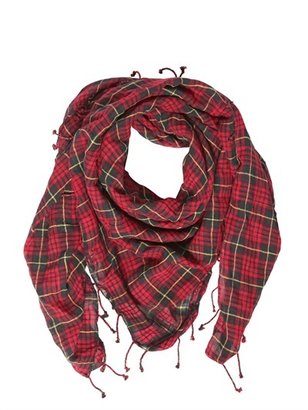 Diesel Checked Cotton Gauze Square Scarf
