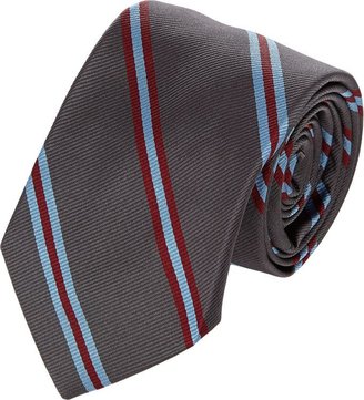 Barneys New York Stripe Neck Tie-Grey