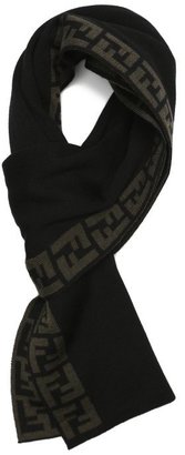 Fendi black and teal wool knit reversible zucca scarf