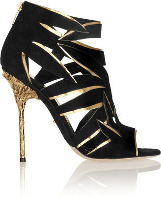 Sergio Rossi Cutout suede and metallic leather sandals