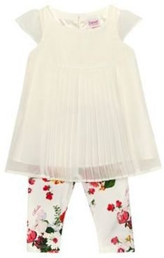 Ted Baker Babies off white pleated dress and leggings set