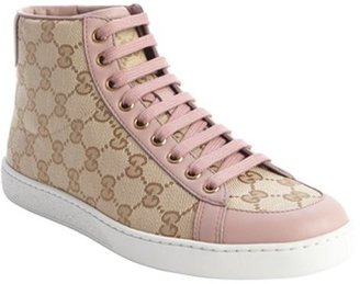 Gucci sand and pink GG printed canvas hi top sneakers
