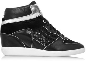 MICHAEL Michael Kors Nikko metallic leather, suede and mesh high-top sneakers