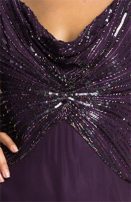 J Kara Women's Embellished Drape Bodice Chiffon Gown, Size 14 - Purple