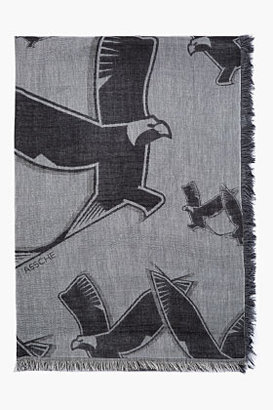 Kris Van Assche KRISVANASSCHE Grey & black reversed eagle print scarf