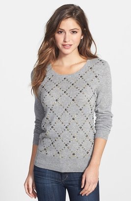 Halogen Argyle Studded Cashmere Sweater