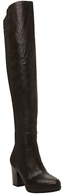 Dune Black Tarra Leather Reptile Print Platform Sole Over the Knee Boots