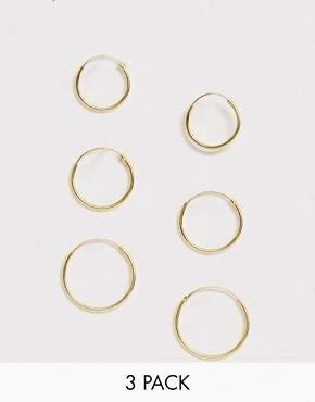 ASOS Multipack Gold Plated Sterling Silver Hoop Earrings