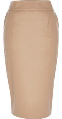 River Island Beige leather-look pencil skirt