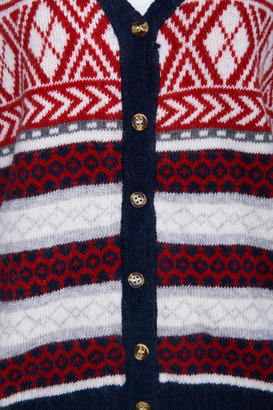 Romwe Knitted Seahorses Long-sleeved Blue Cardigan