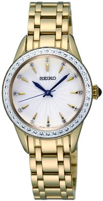 Seiko Crystal Set Bezel Gold Tone Stainless Steel Ladies Watch