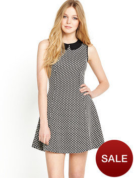 Love Label Collar Jacquard Fit And Flare Dress