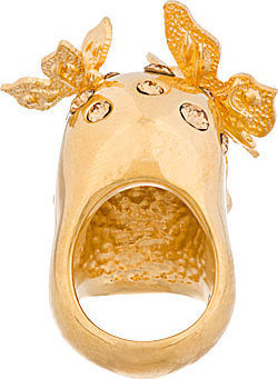 Alexander McQueen Gold-Tone Skull Butterfly Ring