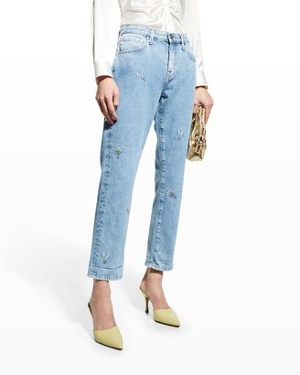 AG Jeans Ex-Boyfriend Floral Embroidered Slouchy Cropped Boyfriend Jeans