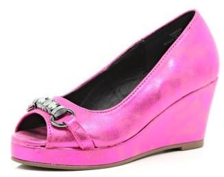 River Island Girls bright pink peep toe wedge sandals