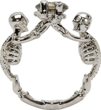 Alexander McQueen Silver Two Skeletons Ring
