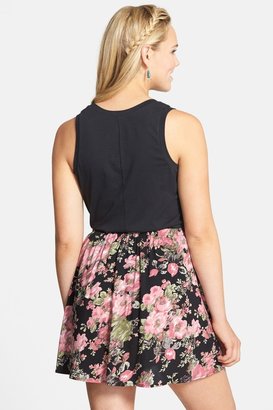 Lily White Floral Print Button Front Skirt (Juniors)