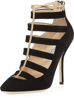 Jimmy Choo Freeze Strappy Cage Pump, Black/Gold