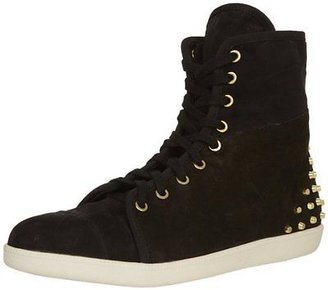 Boutique 9 Nine West Katreen Flat High Top Black Leather Sneakers With Gold Stud