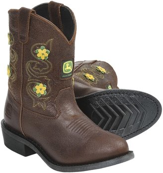 John Deere Footwear Johnny Popper Flower Accent Cowboy Boots (For Youth Girls)