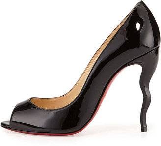 Christian Louboutin Jolly Patent Squiggle-Heel Red Sole Pump, Black