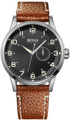 HUGO BOSS Watch, Men's Brown Leather Strap 44mm 1512723